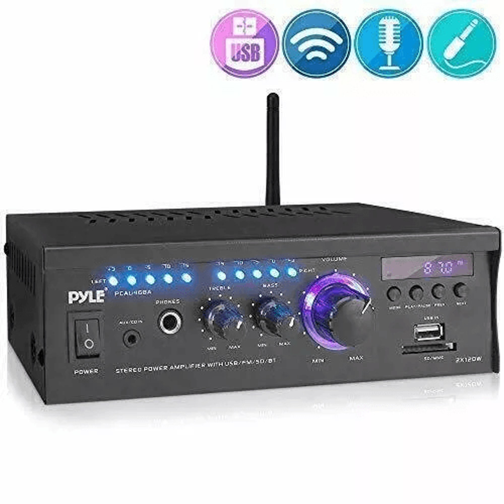 Pyle Wireless Power Amplifier Home Audio Bluetooth Receiver System Stereo Sound FM Radio USBSDAUX R 0