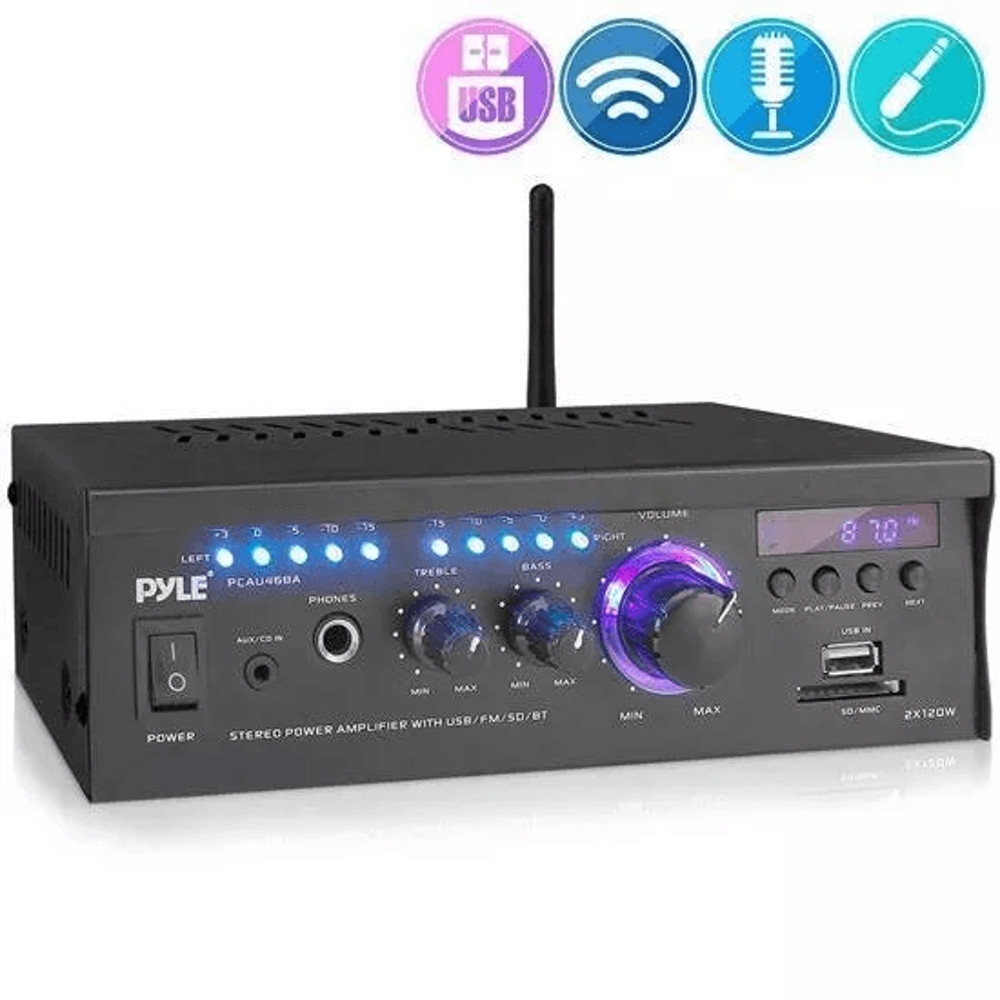 Pyle Wireless Power Amplifier Home Audio Bluetooth Receiver System Stereo Sound FM Radio USBSDAUX R 7