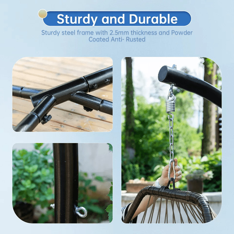 Premium Egg Hammock Basket Chair Hanging Swing Chair With UV Resistant Cushion And Stand Indoor Out 3