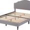 Modern Upholstered Platform Bed Frame With Linen Fabric Headboard Durable Wooden Slats Heavy Duty 6