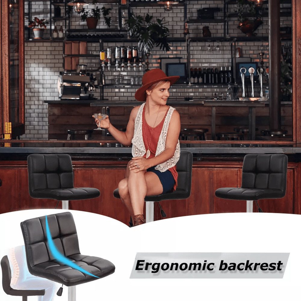 Leather Adjustable Bar Stool Counter Height Chair With Backrest Modern Swivel Kitchen Island Stool