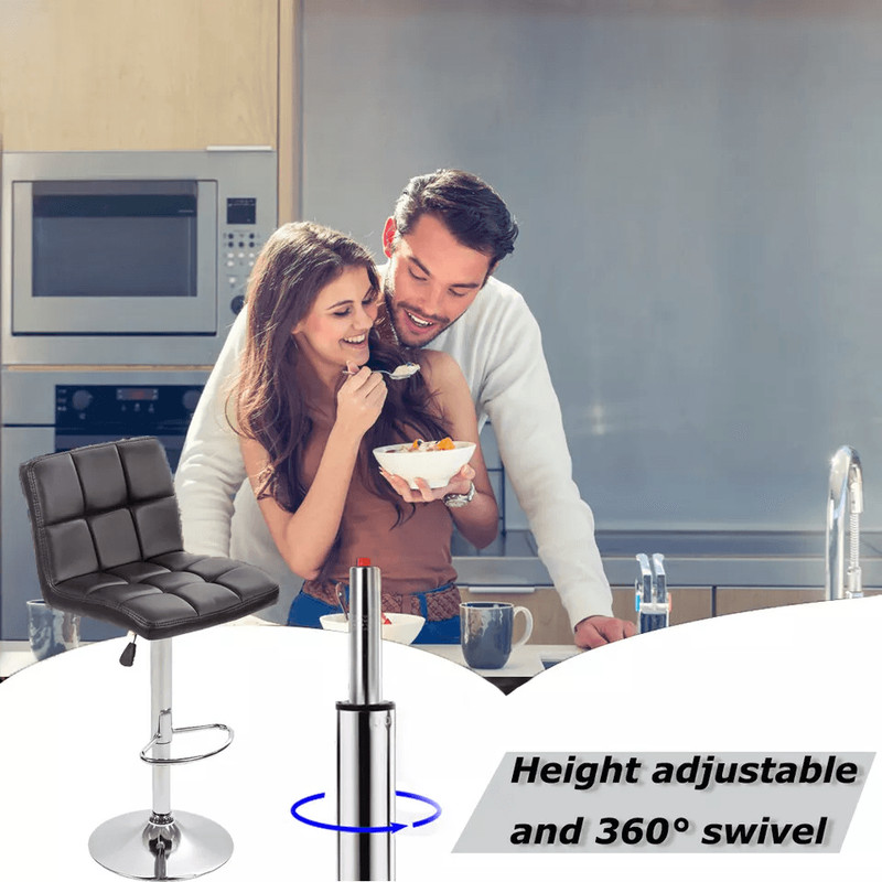 Leather Adjustable Bar Stool Counter Height Chair With Backrest Modern Swivel Kitchen Island Stool