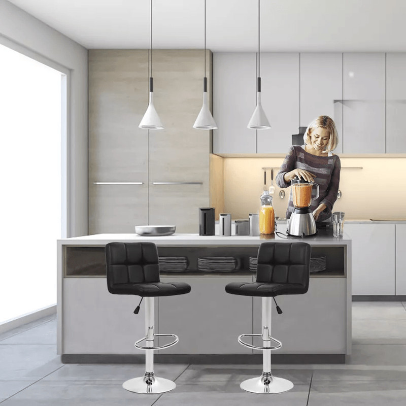 Leather Adjustable Bar Stool Counter Height Chair With Backrest Modern Swivel Kitchen Island Stool