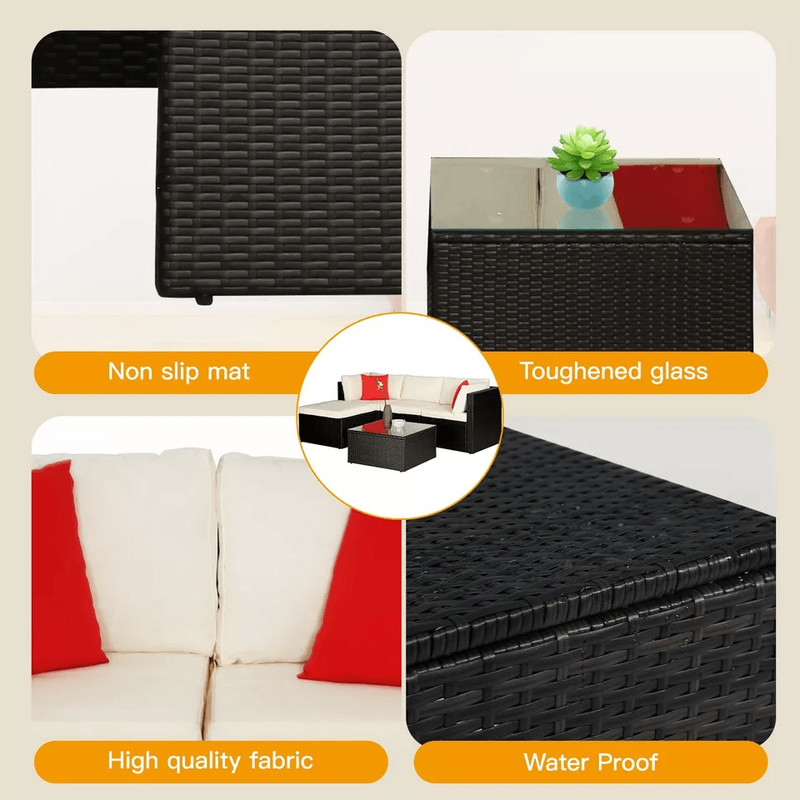 5 Piece Outdoor Wicker Patio Furniture Set Rattan Sectional Sofa Chairs With Cushions 4