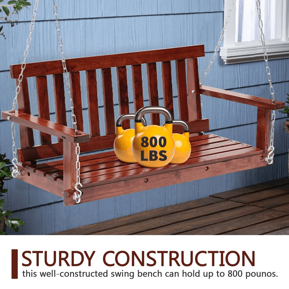 Heavy Duty Wooden Porch Swing Bench Capacity With Hanging Chains 4