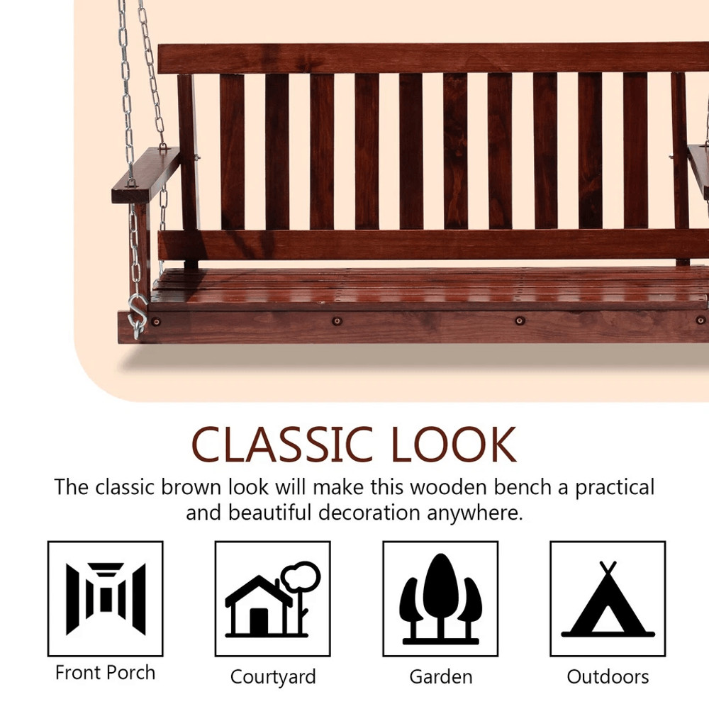 Heavy Duty Wooden Porch Swing Bench Capacity With Hanging Chains 3