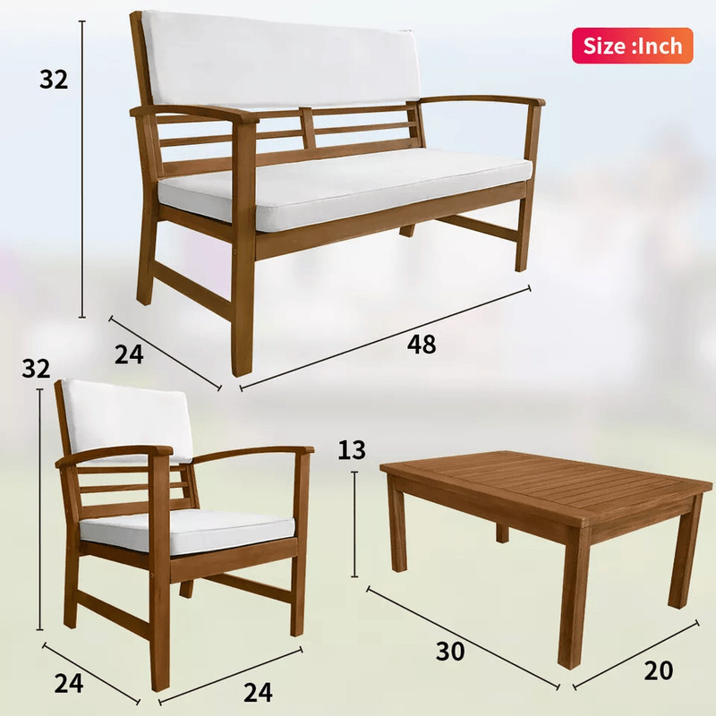 Outdoor Patio Sofa Set Durable Acacia Wood Patio Furniture Outdoor Chat Set With Cushions And Table 6