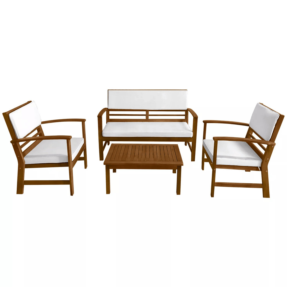 Outdoor Patio Sofa Set Durable Acacia Wood Patio Furniture Outdoor Chat Set With Cushions And Table 0