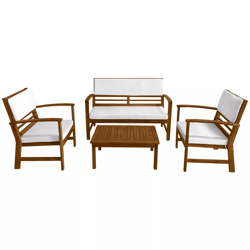 outdoor patio sofa set, durable acacia wood patio furniture, outdoor chat set with cushions and table
