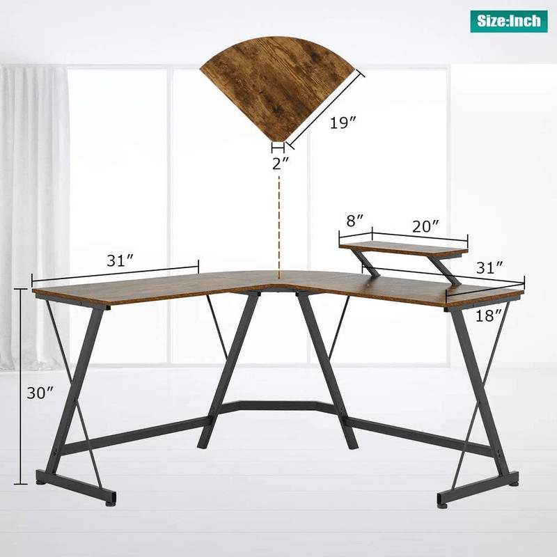 L Shaped Computer Desk With Large Monitor Stand Home Office Gaming Workstation 4