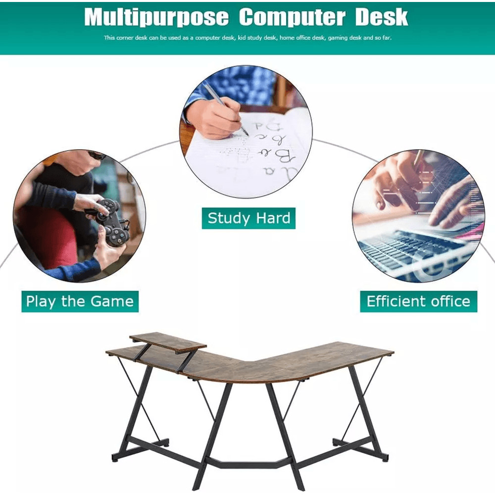 L Shaped Computer Desk With Large Monitor Stand Home Office Gaming Workstation 2