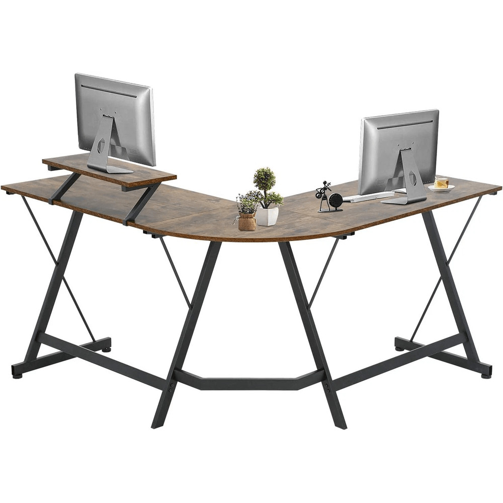 L Shaped Computer Desk With Large Monitor Stand Home Office Gaming Workstation 0