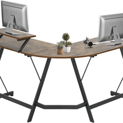 l shaped computer desk with large monitor stand, home office & gaming workstation