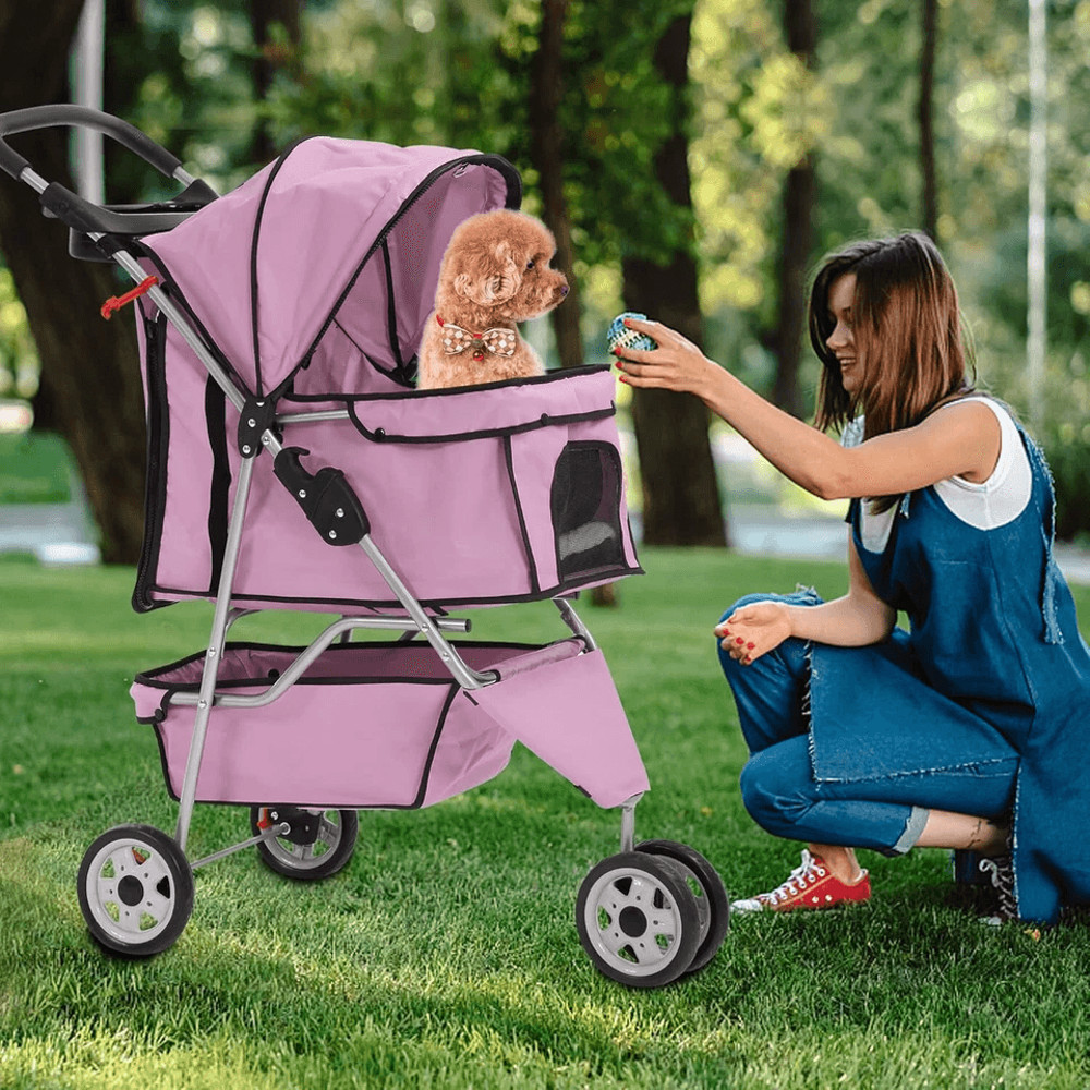 New Pink Pet Stroller Cat Dog Cage 3Wheel Folding Travel Carrier For Pets Lightweight Waterproof Do 1