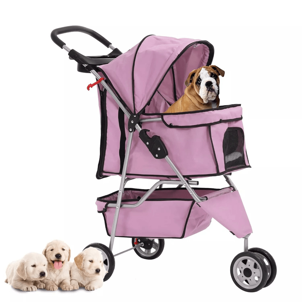 New Pink Pet Stroller Cat Dog Cage 3Wheel Folding Travel Carrier For Pets Lightweight Waterproof Do 0