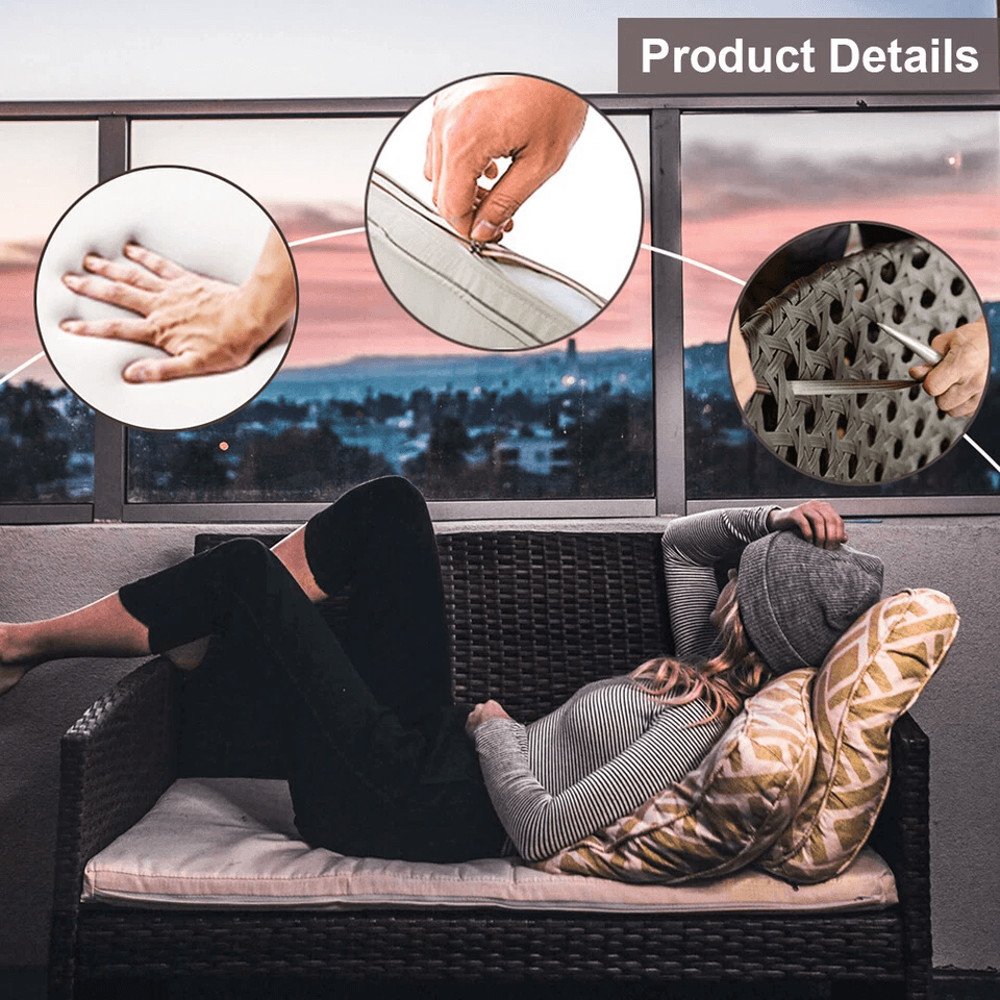 4 Piece Outdoor Patio Furniture Set Wicker Rattan Sofa  Chairs With Coffee Table 4