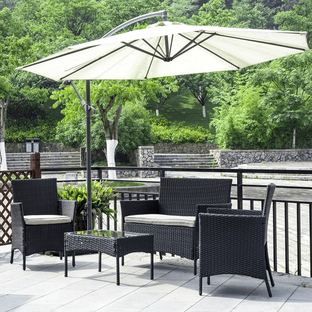 4 Piece Outdoor Patio Furniture Set Wicker Rattan Sofa  Chairs With Coffee Table 0