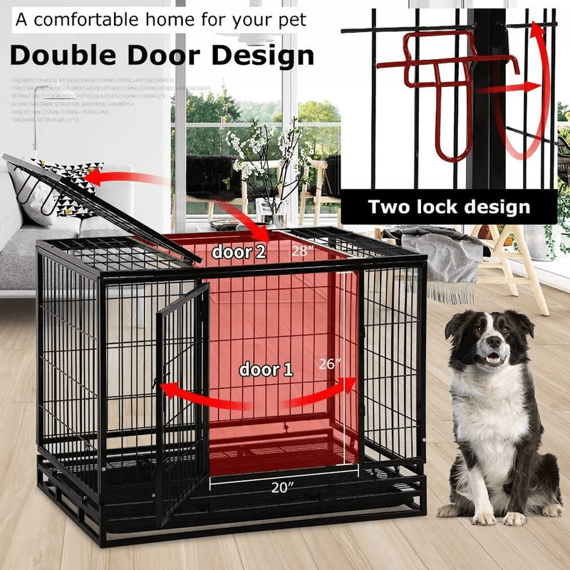 Heavy Duty Large Dog Crate Kennel 48 Steel Pet Cage With Lockable Wheels Removable Tray Ideal For T 5