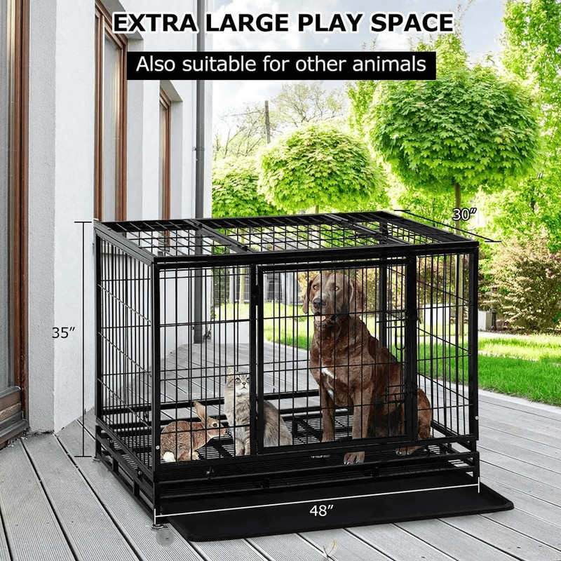 Heavy Duty Large Dog Crate Kennel 48 Steel Pet Cage With Lockable Wheels Removable Tray Ideal For T 1