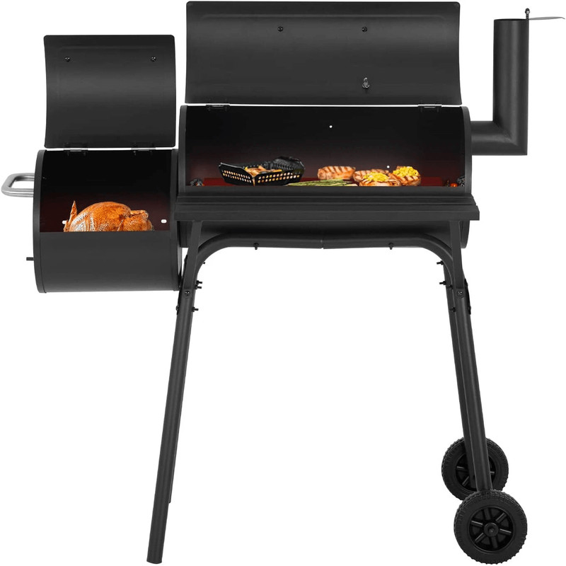Charcoal Outdoor BBQ Grill With Offset Smoke Portable Camping Grill With Dual Ovens Temperature Mon 0