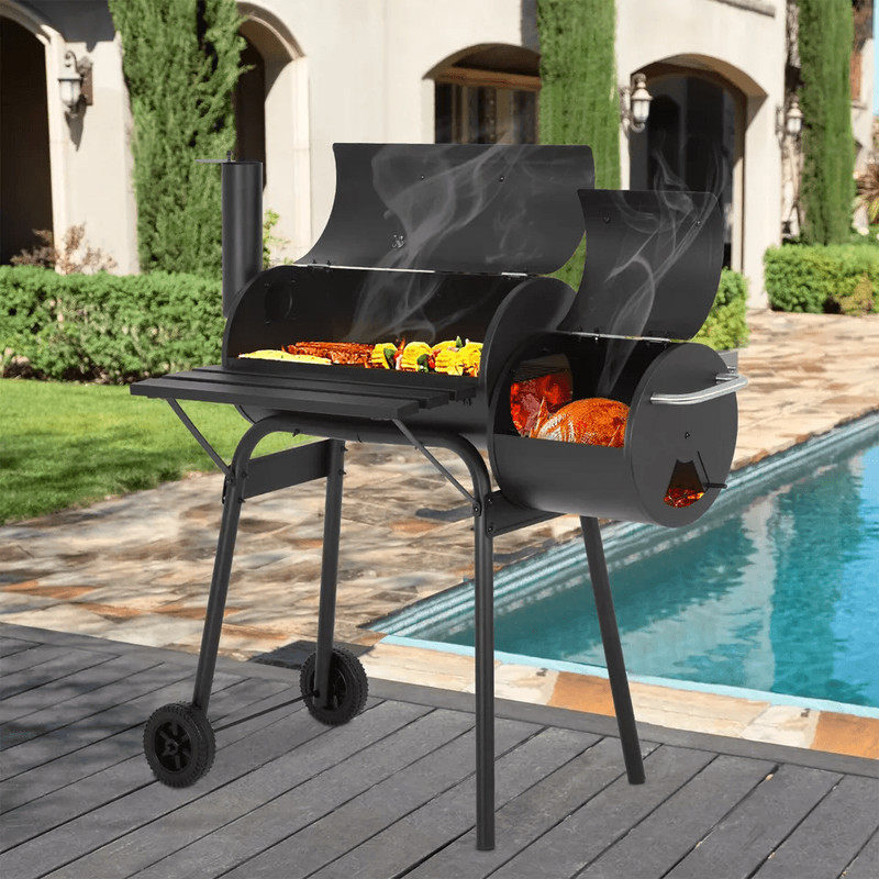 Charcoal Outdoor BBQ Grill With Offset Smoke Portable Camping Grill With Dual Ovens Temperature Mon 2