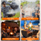 Charcoal Outdoor BBQ Grill With Offset Smoke Portable Camping Grill With Dual Ovens Temperature Mon 4