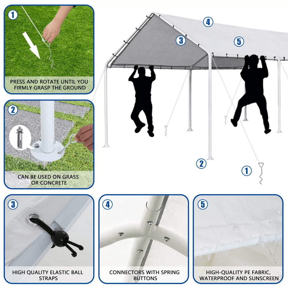 Heavy Duty Carport Canopy Garage Tent Steel Frame Shelter For Cars Boats  Events 4