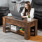 Wooden Lift Top Coffee Table With Storage Shelf Hidden Compartment Functional Modern Coffee Table 3