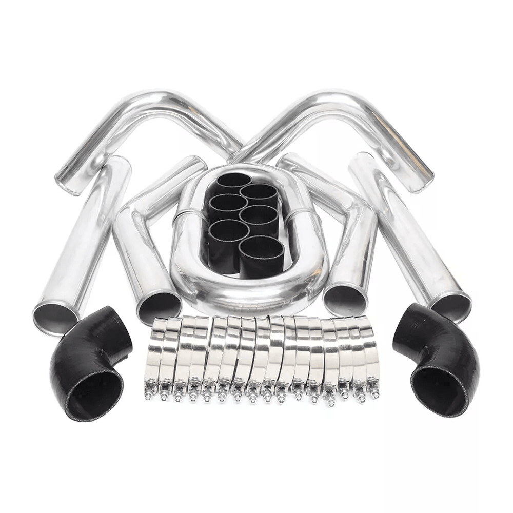 Polished Aluminum Intercooler Pipe Kit With Black Hose Clamp Universal Fit For Turbo Intake Perfo 1