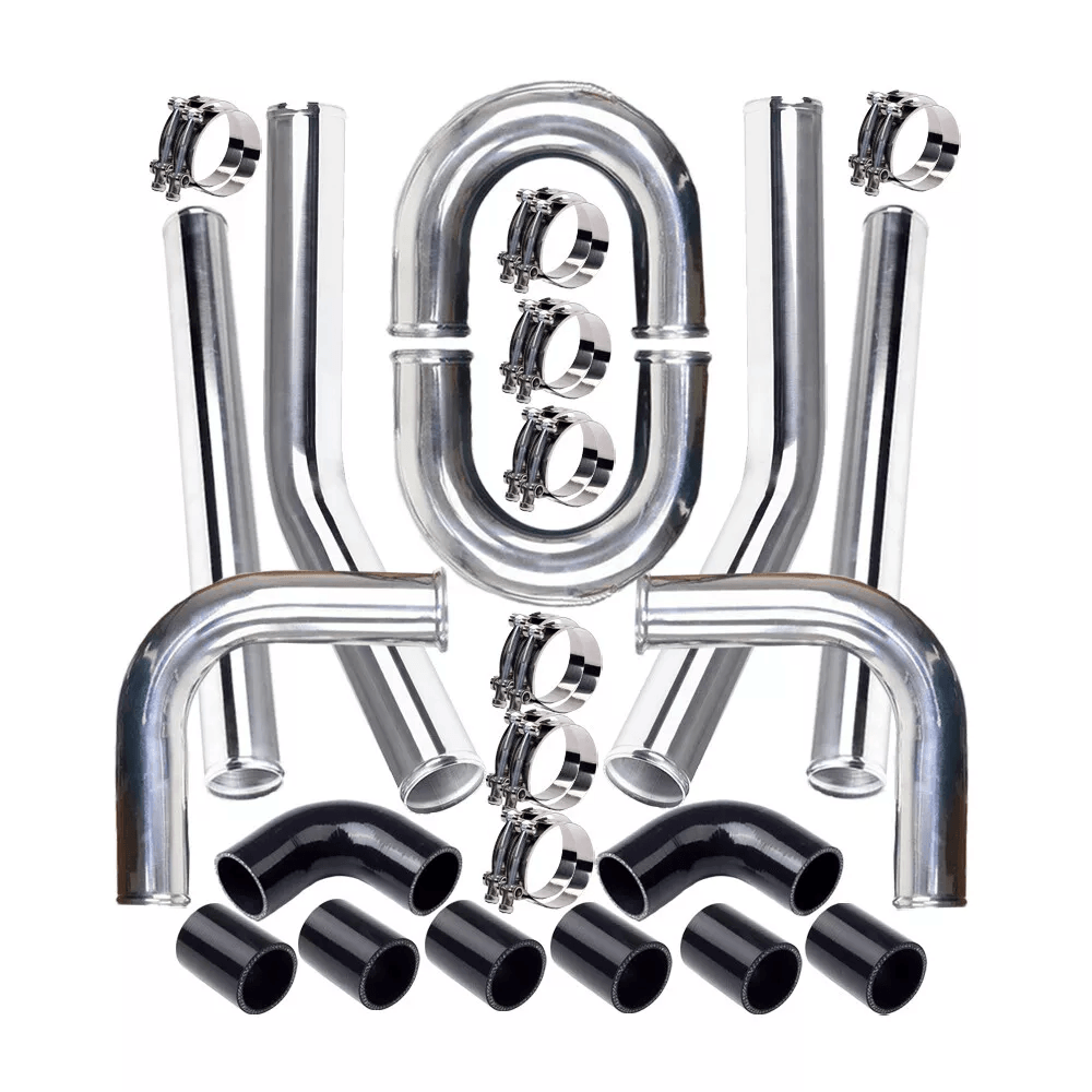 Polished Aluminum Intercooler Pipe Kit With Black Hose Clamp Universal Fit For Turbo Intake Perfo 0