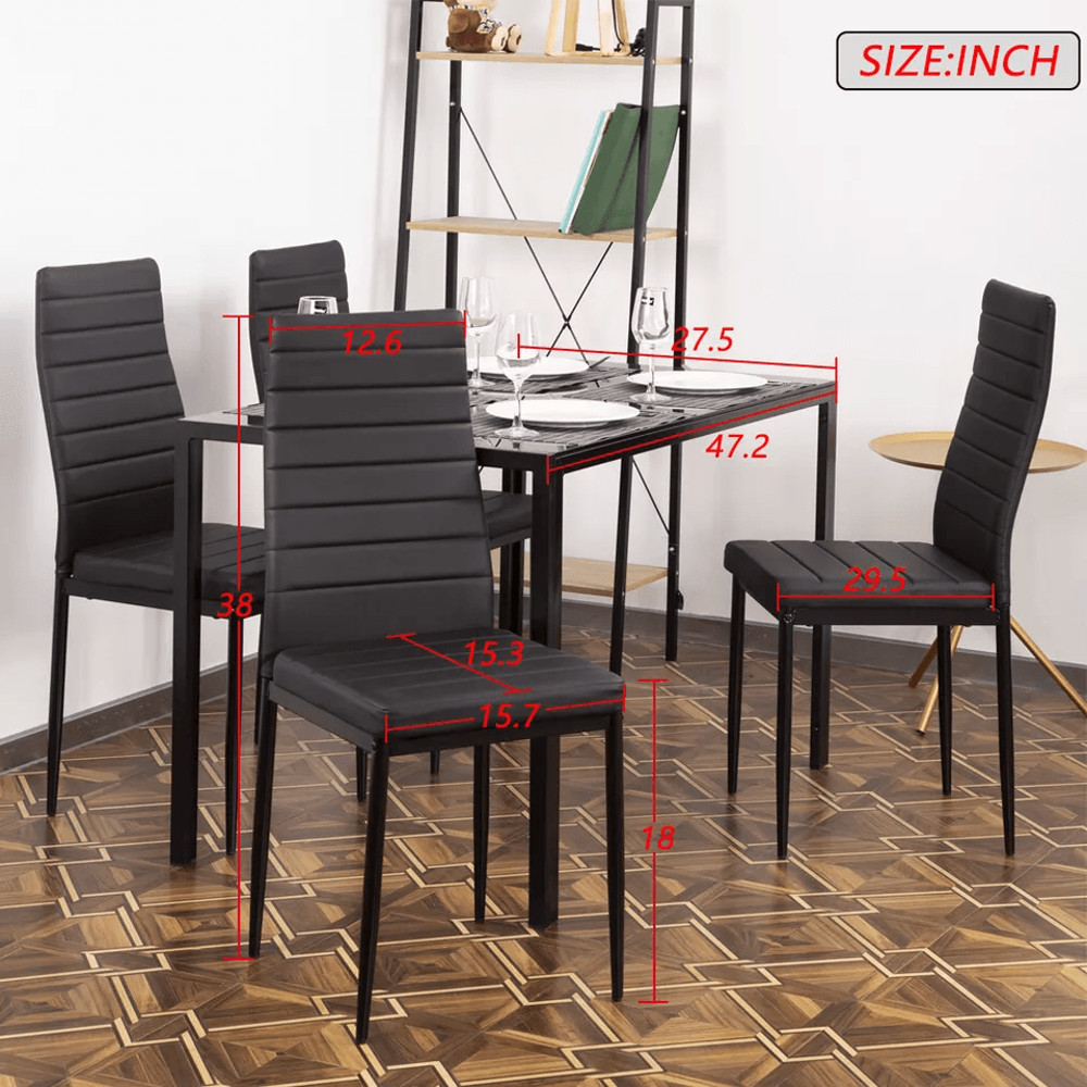 Modern 5 Piece Dining Room Table Set With Faux Leather Chairs Glass Kitchen Table Metal Frame 3