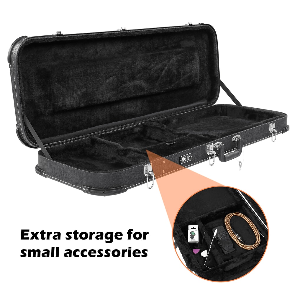 Protable Electric Guitar Square Hard Case Lockable Wood Hardshell Case With Plush Interior For Stan 3