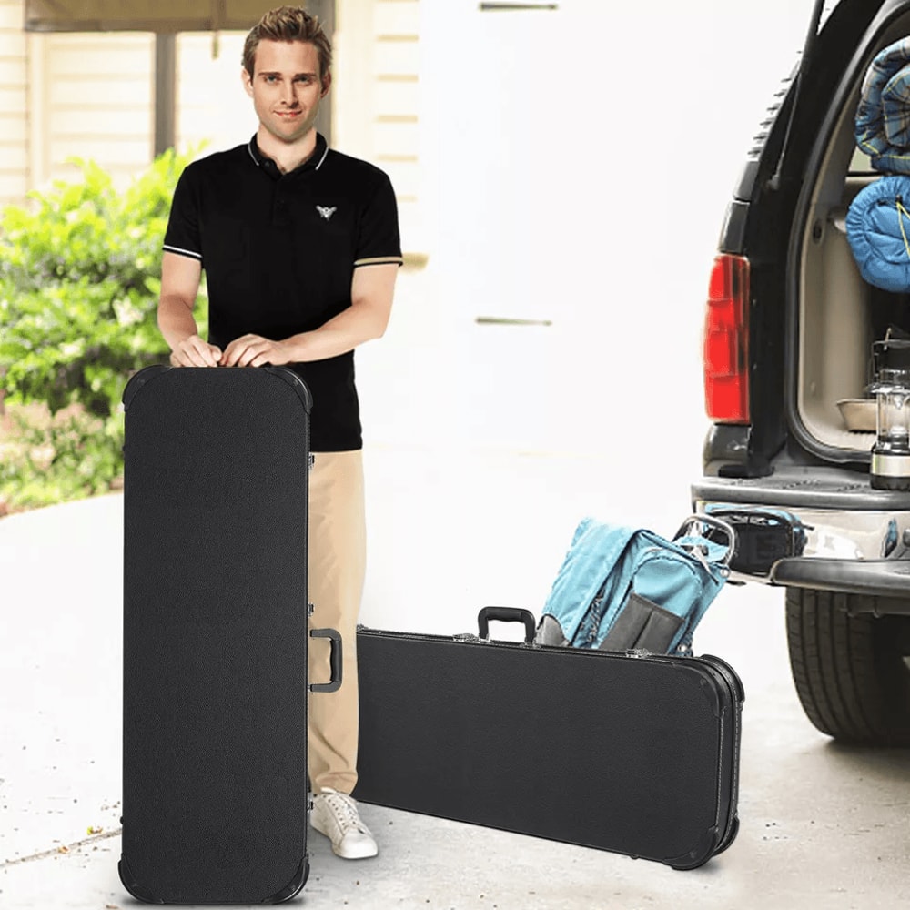 Protable Electric Guitar Square Hard Case Lockable Wood Hardshell Case With Plush Interior For Stan 4