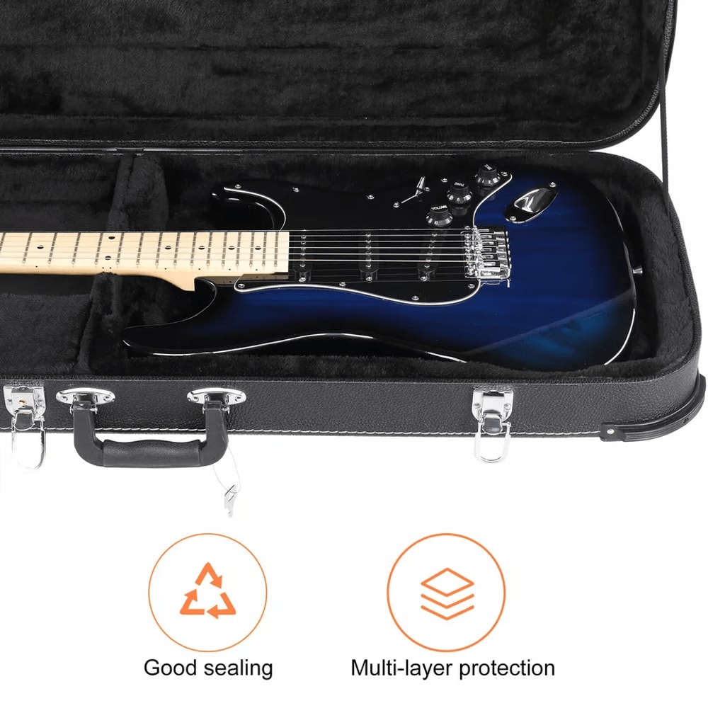 Protable Electric Guitar Square Hard Case Lockable Wood Hardshell Case With Plush Interior For Stan 5