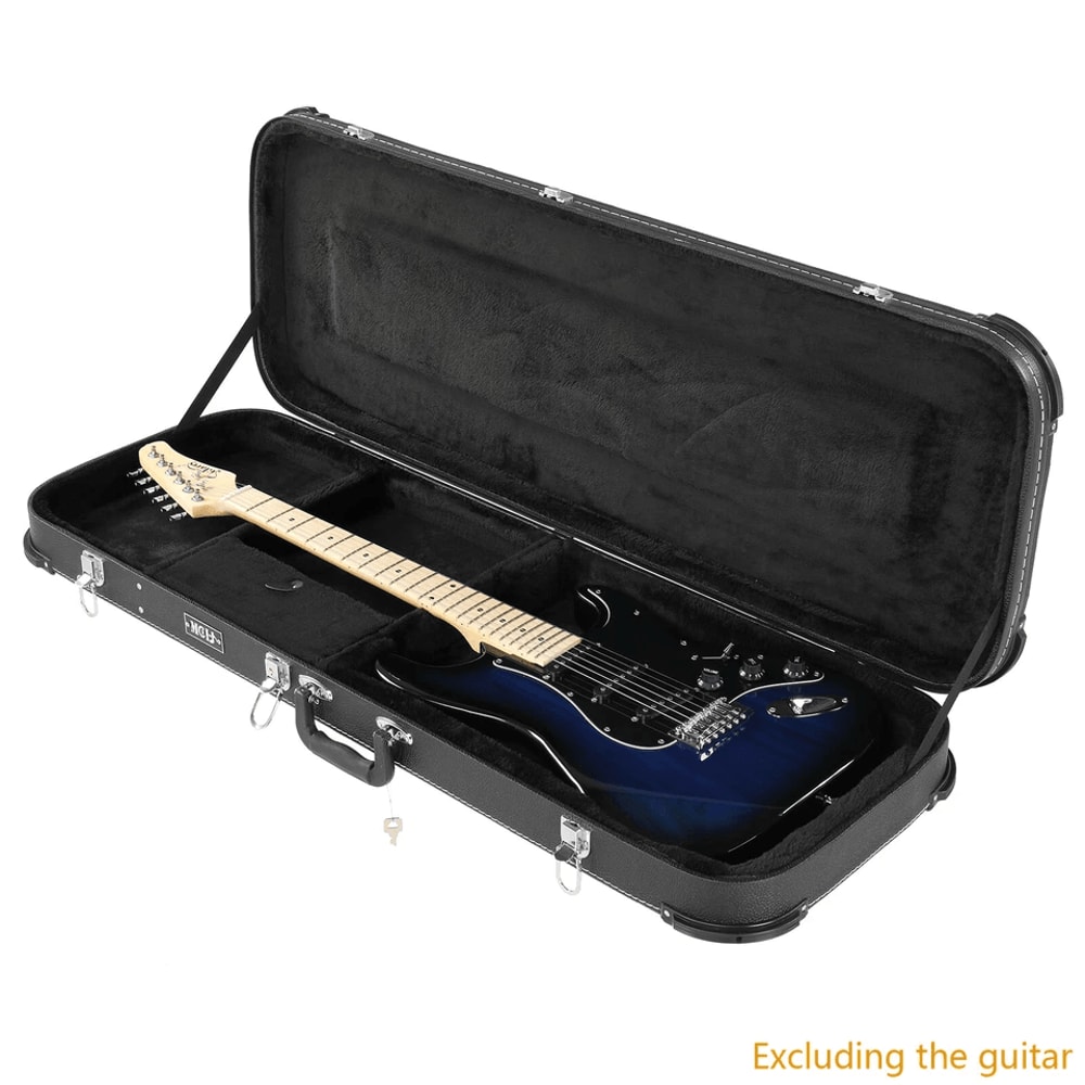 Protable Electric Guitar Square Hard Case Lockable Wood Hardshell Case With Plush Interior For Stan 1