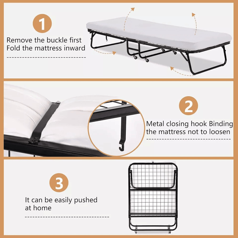 Folding Guest Bed With Wheels Portable Rollaway Extra Bed With Mattress For Adults Office Or Home U 4