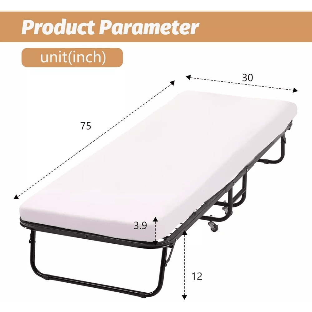 Folding Guest Bed With Wheels Portable Rollaway Extra Bed With Mattress For Adults Office Or Home U 6