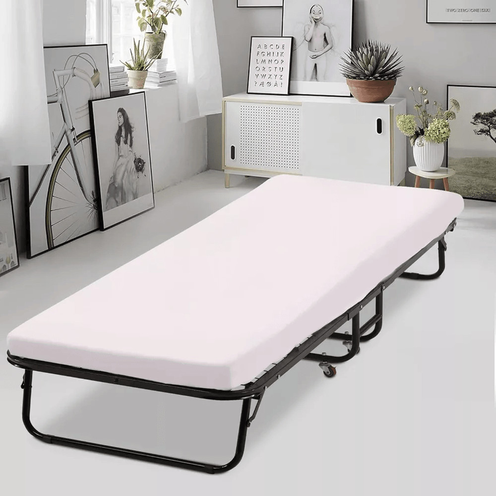 Folding Guest Bed With Wheels Portable Rollaway Extra Bed With Mattress For Adults Office Or Home U 2