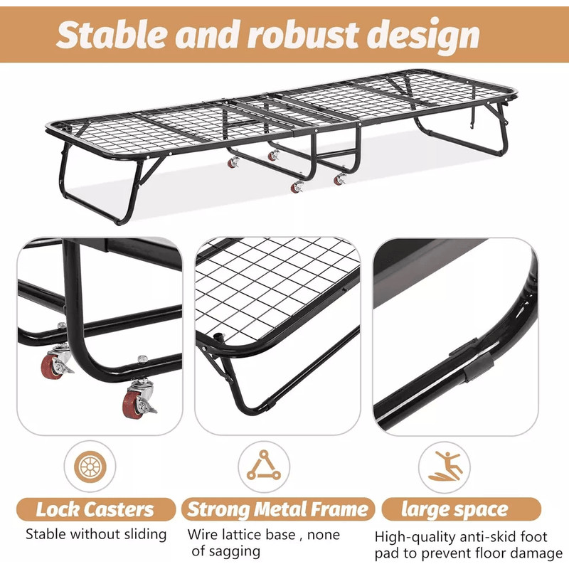 Folding Guest Bed With Wheels Portable Rollaway Extra Bed With Mattress For Adults Office Or Home U 5