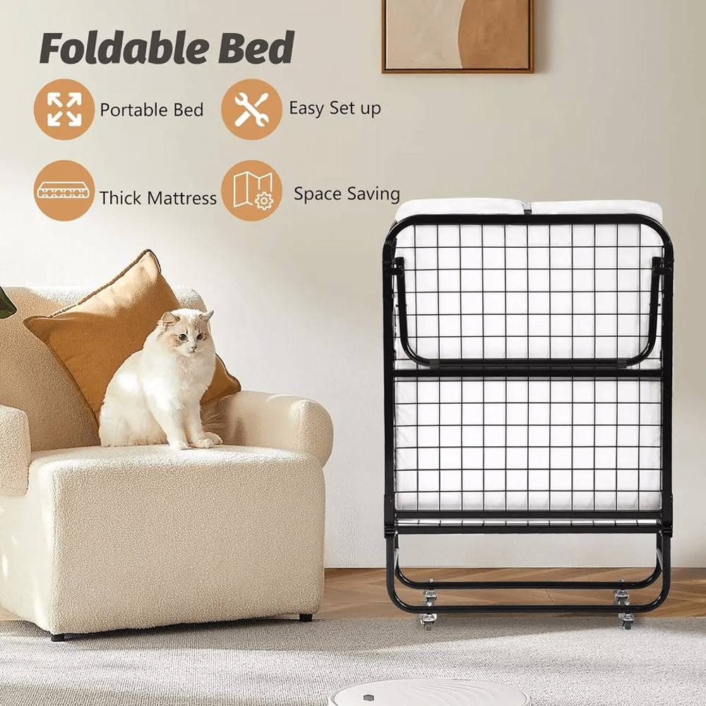 Folding Guest Bed With Wheels Portable Rollaway Extra Bed With Mattress For Adults Office Or Home U 1