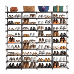 large capacity metal shoe rack, tier shoe storage organizer with hooks and shelves for entryway, closet, or garage