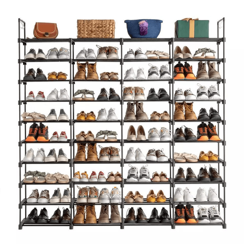 Large Capacity Metal Shoe Rack Tier Shoe Storage Organizer With Hooks And Shelves For Entryway Clos 0
