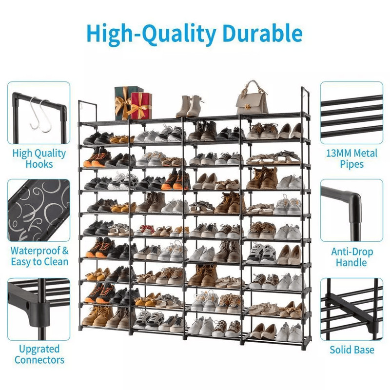 Large Capacity Metal Shoe Rack Tier Shoe Storage Organizer With Hooks And Shelves For Entryway Clos 4