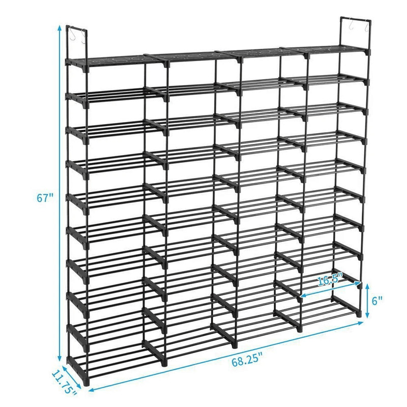 Large Capacity Metal Shoe Rack Tier Shoe Storage Organizer With Hooks And Shelves For Entryway Clos 6