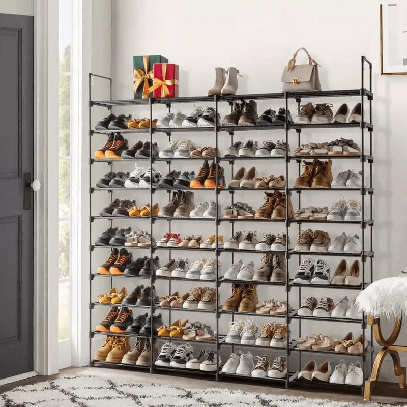 Large Capacity Metal Shoe Rack Tier Shoe Storage Organizer With Hooks And Shelves For Entryway Clos 7