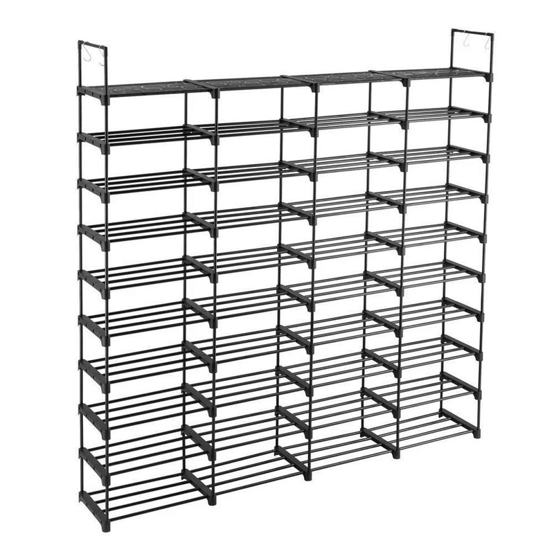Large Capacity Metal Shoe Rack Tier Shoe Storage Organizer With Hooks And Shelves For Entryway Clos 3