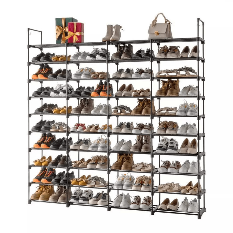 Large Capacity Metal Shoe Rack Tier Shoe Storage Organizer With Hooks And Shelves For Entryway Clos 8