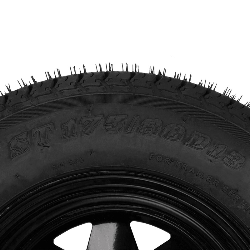 2Pack Trailer Tires On Rim ST17580D13 5 Lug Black Spoke Wheels Load Range C 13 Inch Trailer Tire As 1