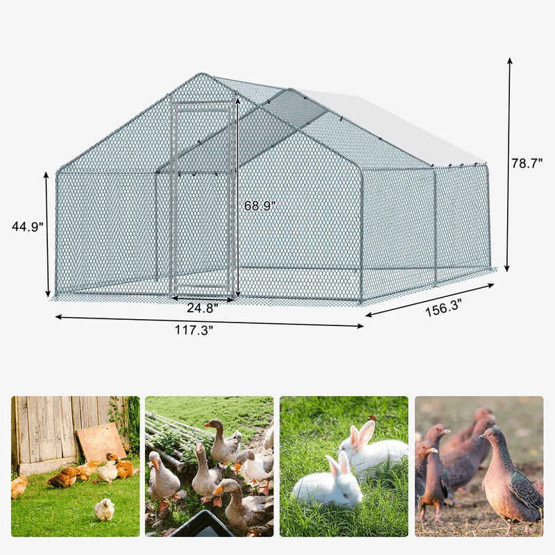 Large Metal Chicken Coop Walkin Poultry Cage Hen Run House With Waterproof Roof 6