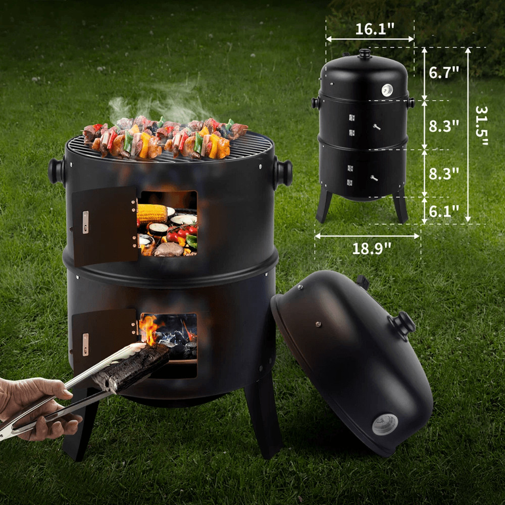 Charcoal Smoker BBQ Grill Portable Vertical Outdoor Meat Cooker With Builtin Thermometer For Grilli 2